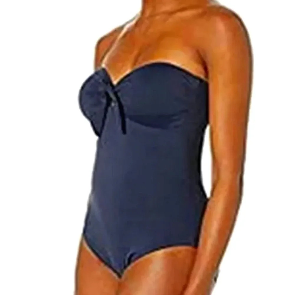 Michael Kors Navy Blue Tie Front Bandeau One-Piece swimsuit size 10 - Picture 9 of 10